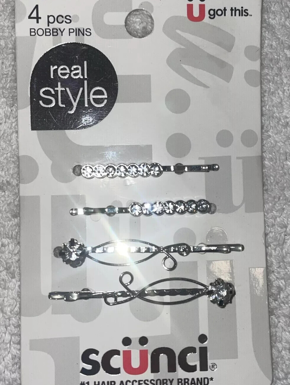 Scunci Real Style Rhinestone Elegant Bobby Pins, 4-Pieces 2157
